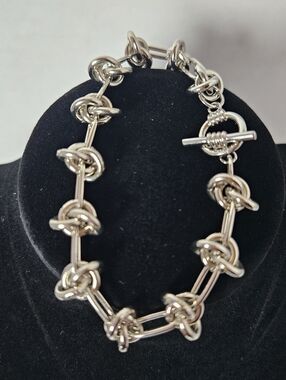Vintage Silver Tone Chunky Love Knot, Nautical Link Toggle Bracelet